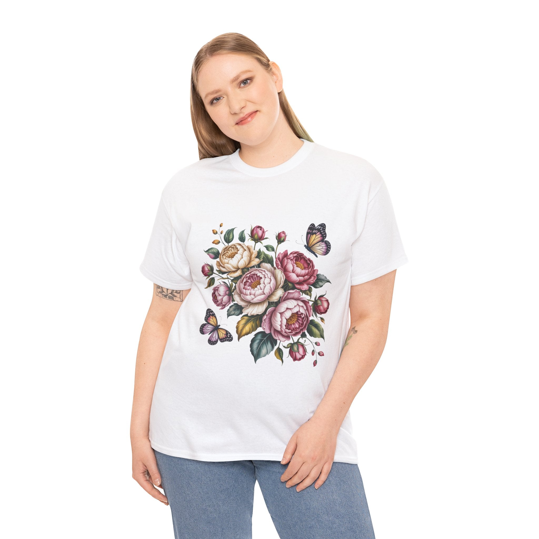 Floral Butterfly Unisex Heavy Cotton Tee