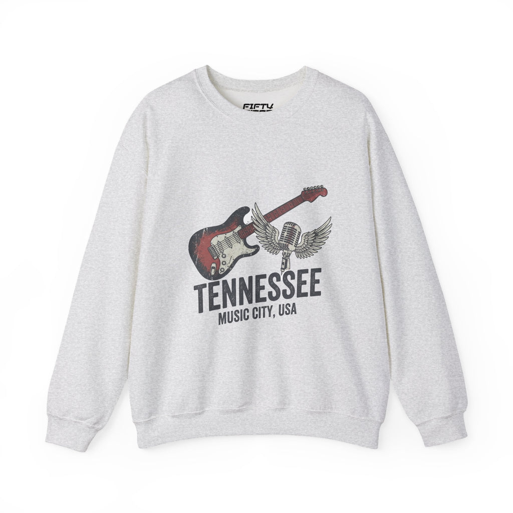 🎸 Tennessee Music City Sweatshirt | Nashville Crewneck | Vintage Guitar Graphic | Country Rock Style | FiftyWear Apparel